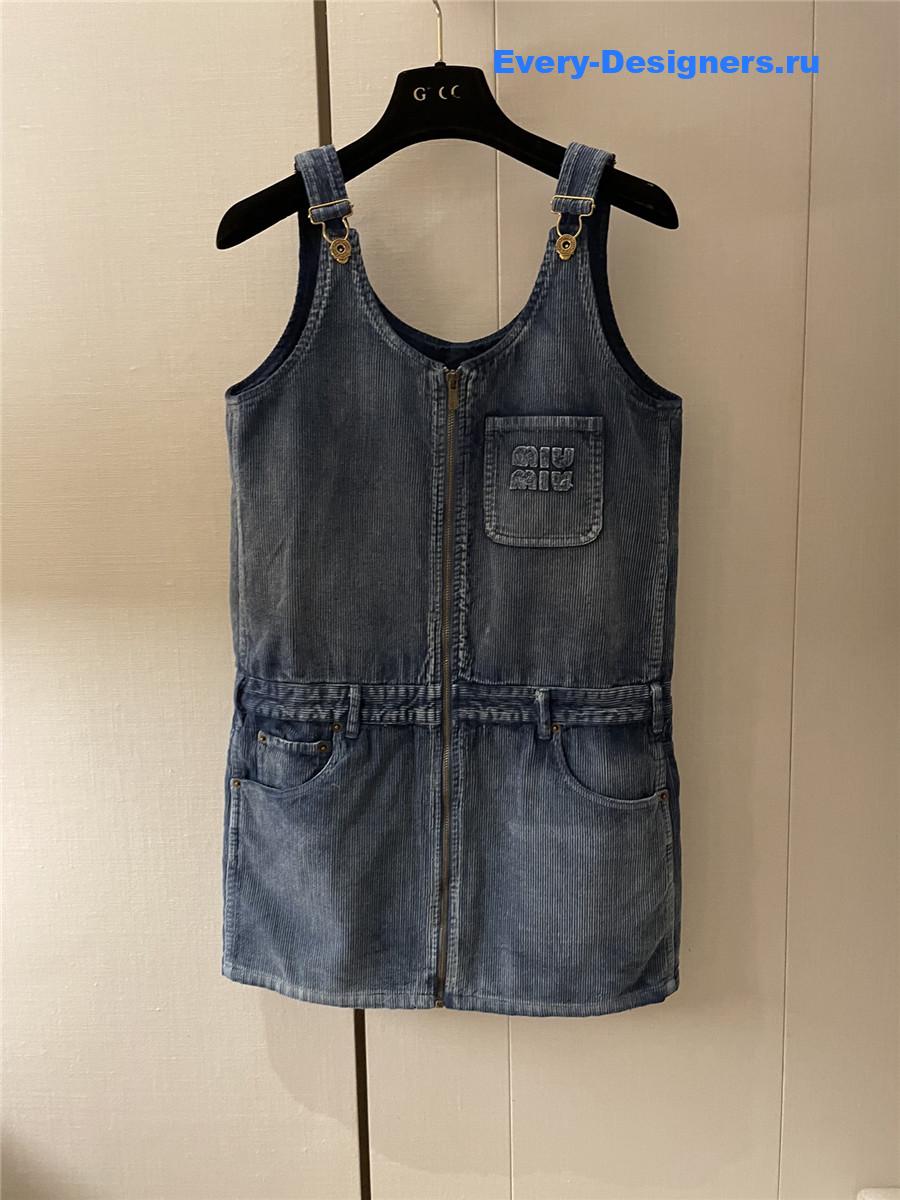 Miu Miu Sapphire Blue Corduroy Mini-Dress