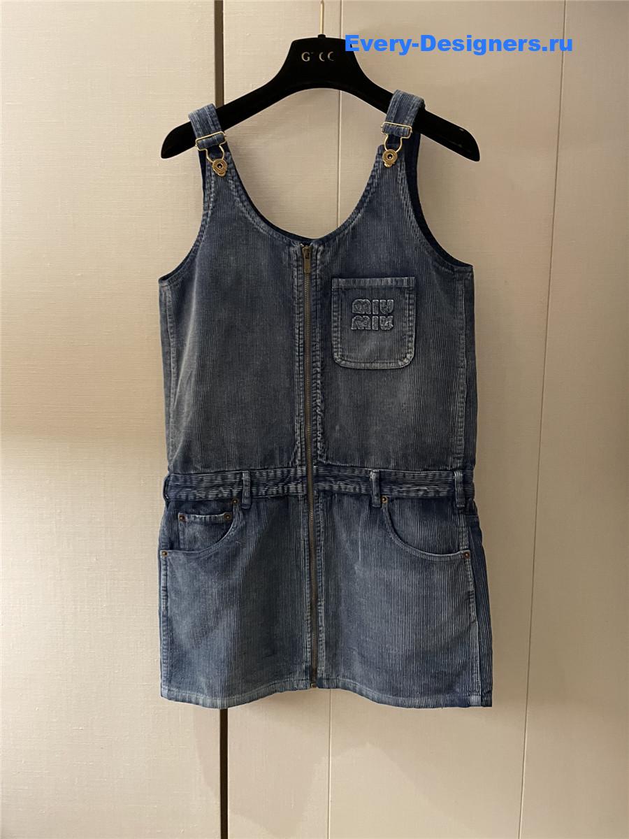 Miu Miu Sapphire Blue Corduroy Mini-Dress