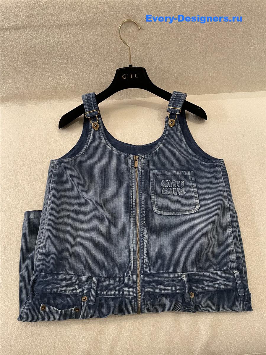 Miu Miu Sapphire Blue Corduroy Mini-Dress