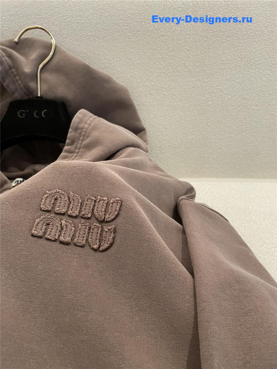 Miu Miu Logo Zip-Up Hoodie in Brown