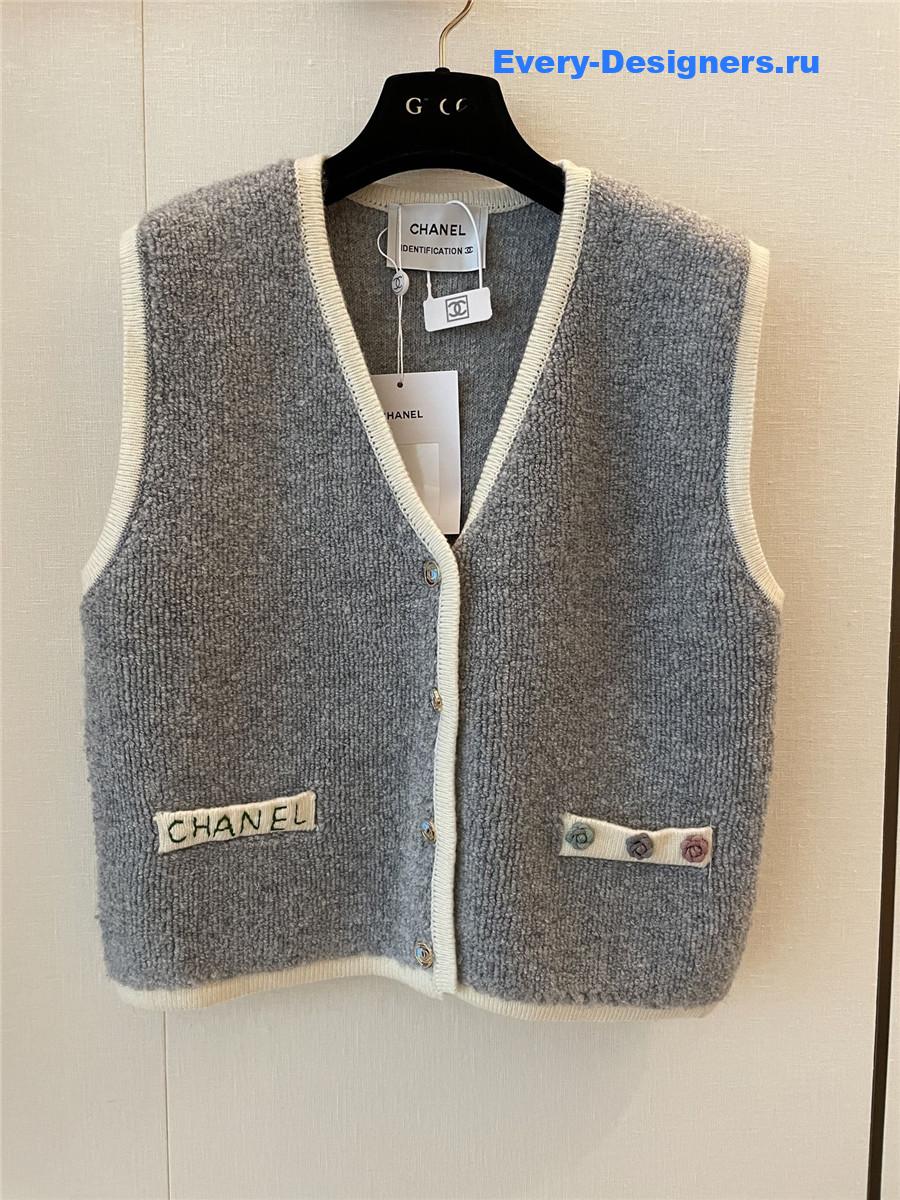 Ch**el logo grey wool vest