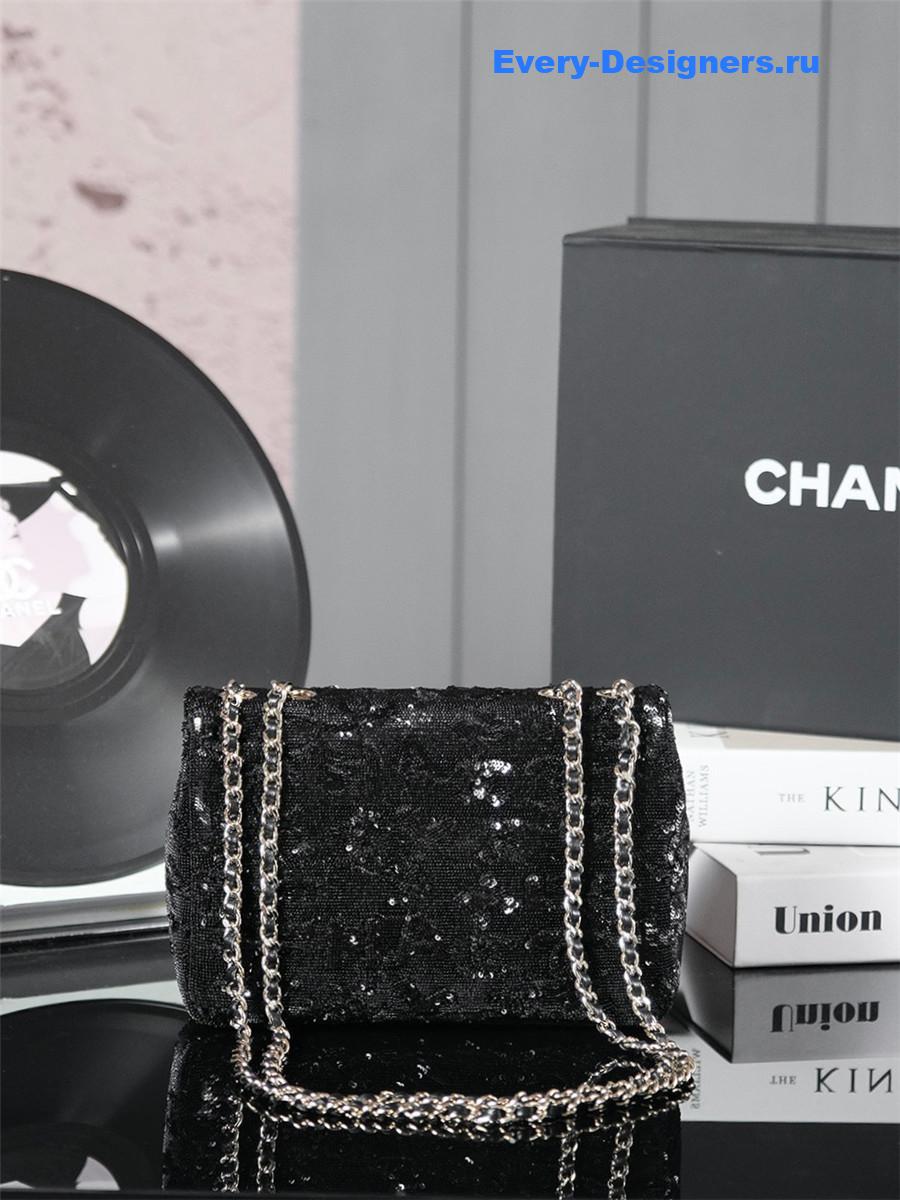 Ch**el logo black sequin bag