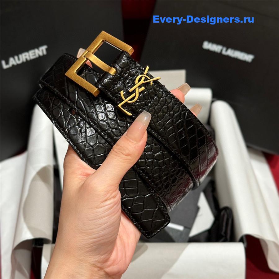 Sa1nt Lau*nt black monogram square-buckle belt