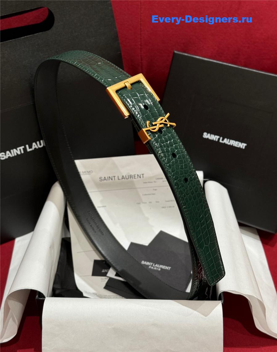 Sa1nt Lau*nt green monogram square-buckle belt