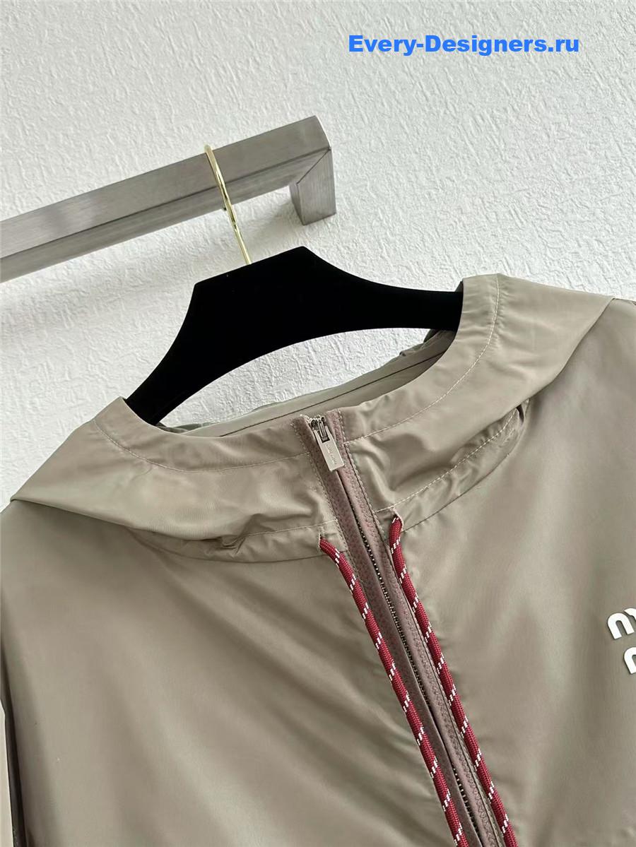 Miu Miu Clay Grey Technical Fabric Blouson Jacket