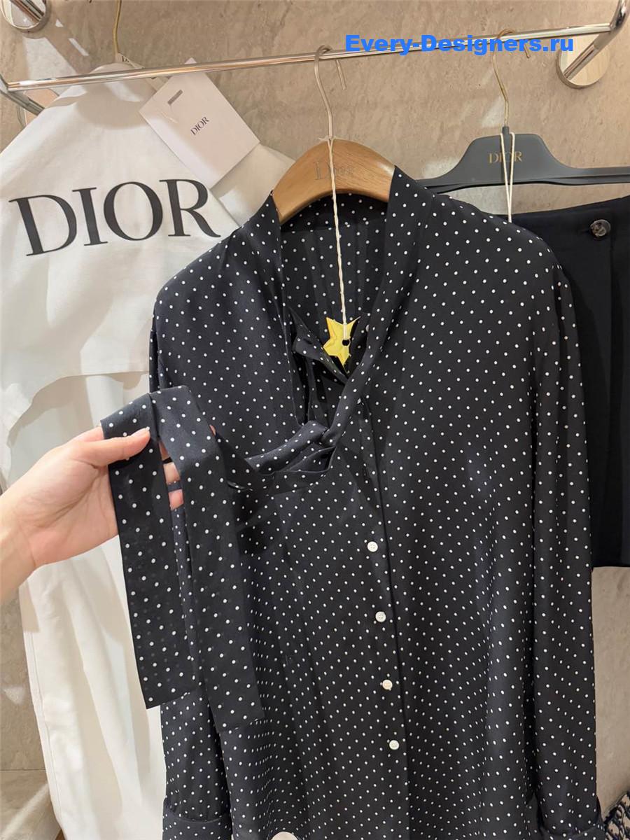 D10r navy silk polka dot blouse