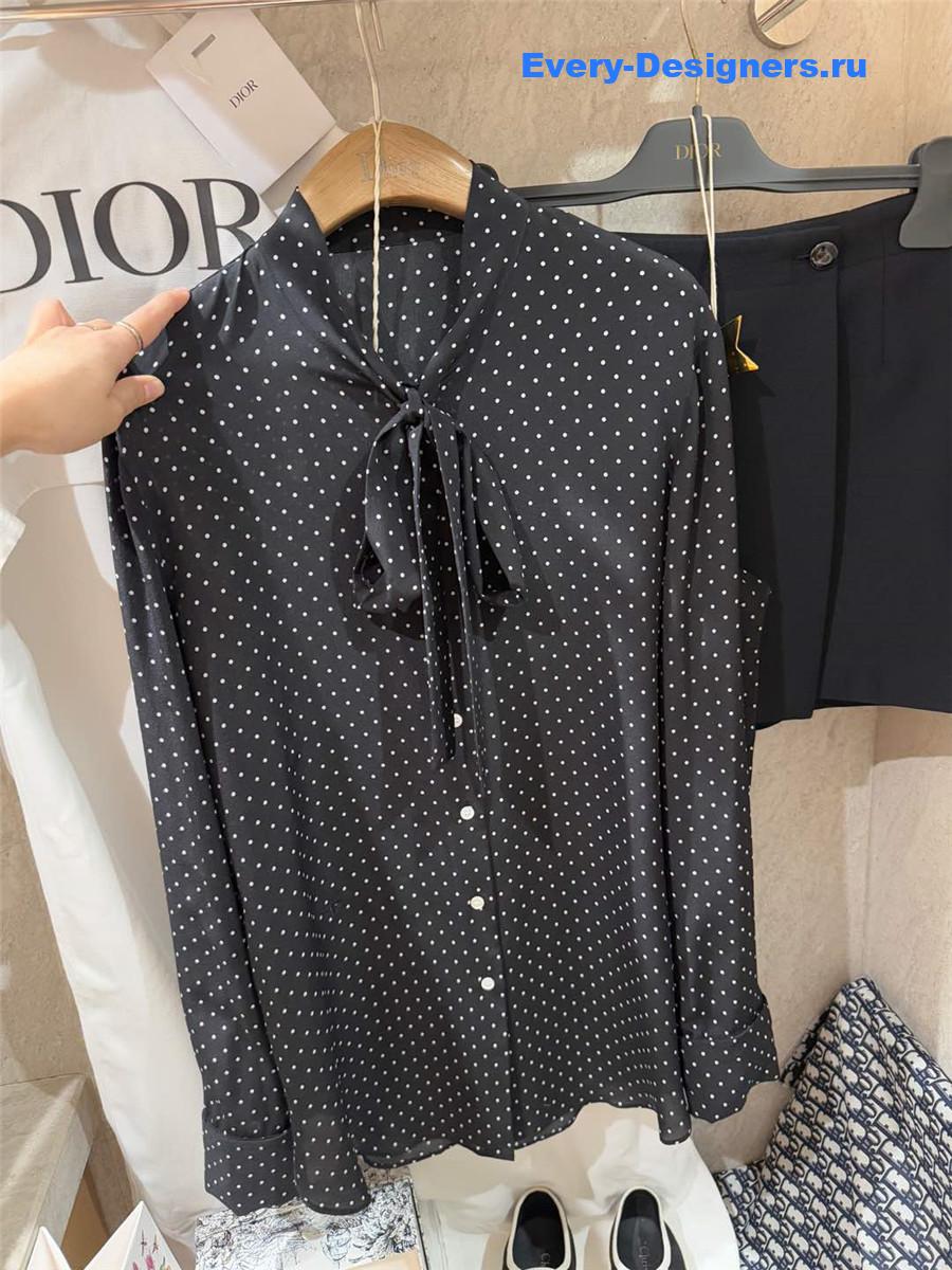 D10r navy silk polka dot blouse