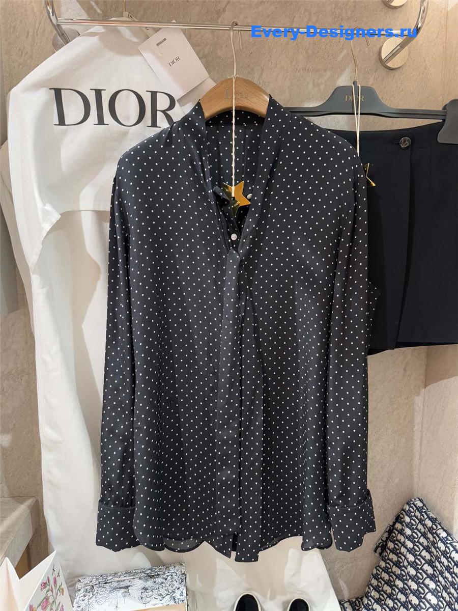 D10r navy silk polka dot blouse