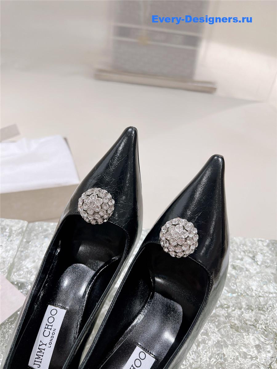 J1m*y Ch00 orb 95 embellished patent leather pumps in black