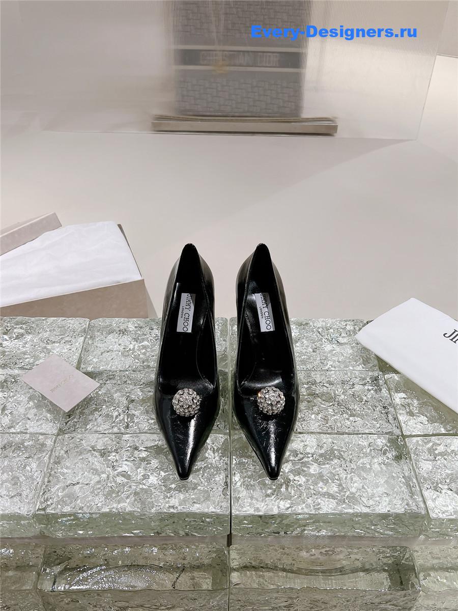 J1m*y Ch00 orb 95 embellished patent leather pumps in black