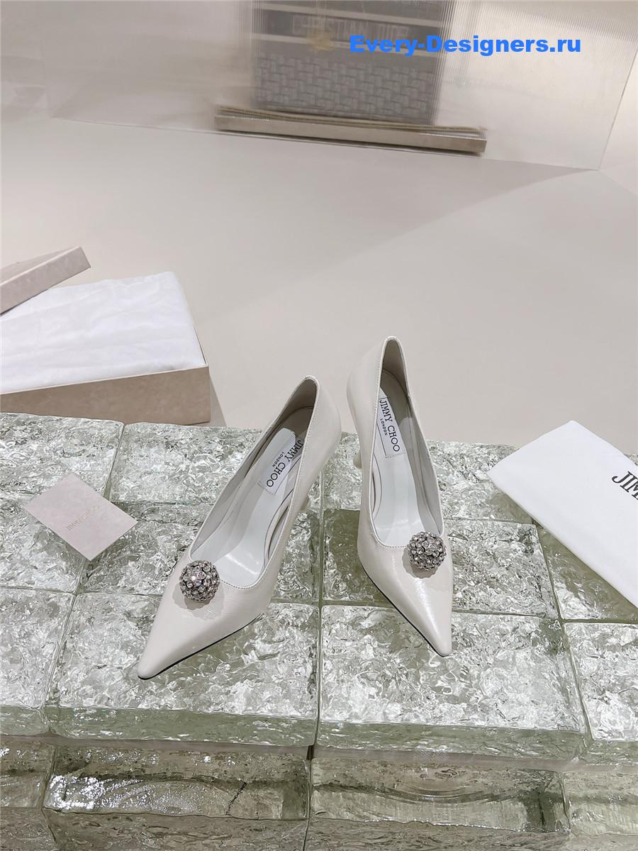 J1m*y Ch00 orb 95 embellished patent leather pumps white