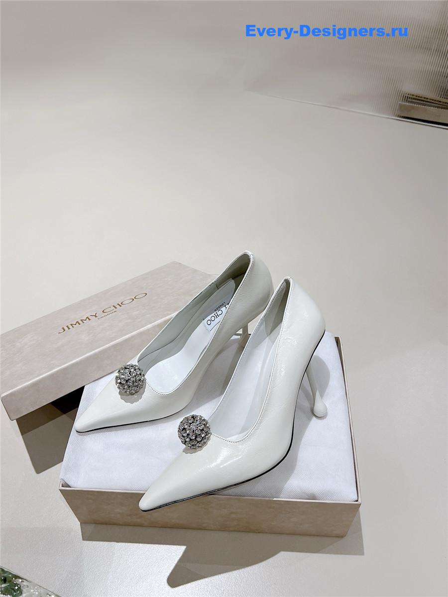 J1m*y Ch00 orb 95 embellished patent leather pumps white