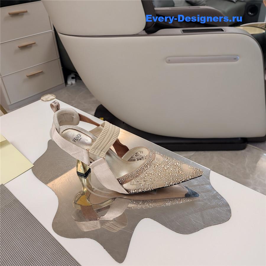 F**di colibri rhinestone heels beige