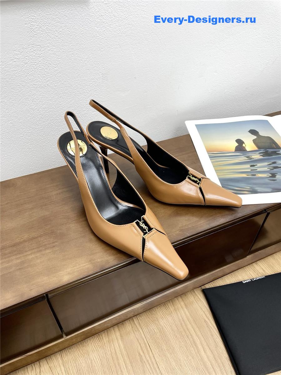 Sa1nt Lau*nt babylone cassandre leather pumps in brown