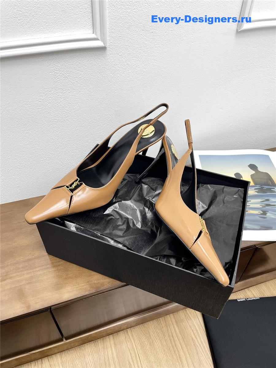 Sa1nt Lau*nt babylone cassandre leather pumps in brown