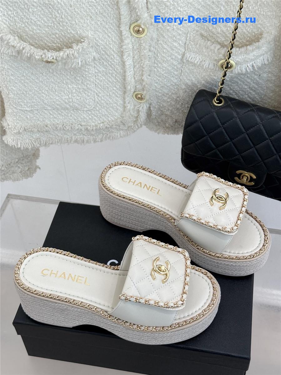 ch**el D1am0nd chain platform slippers white