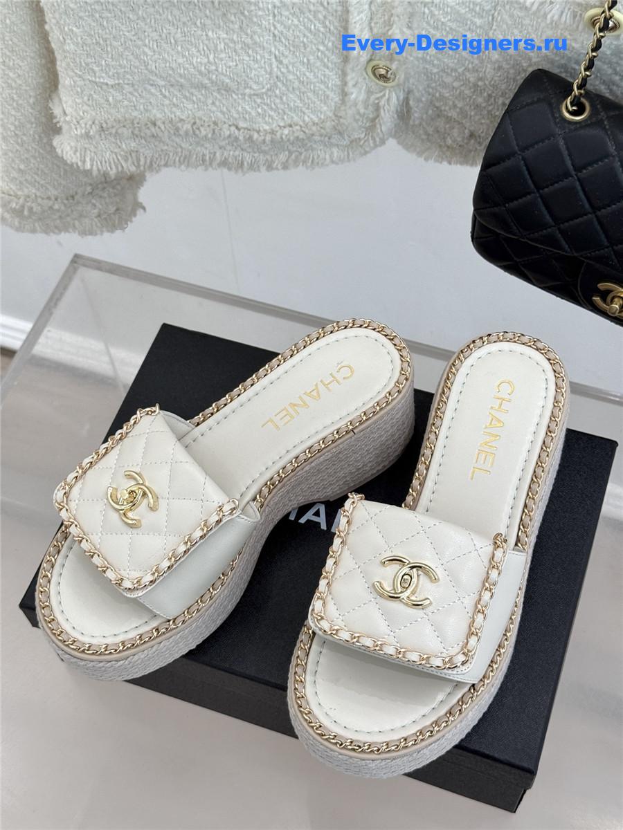 ch**el D1am0nd chain platform slippers white