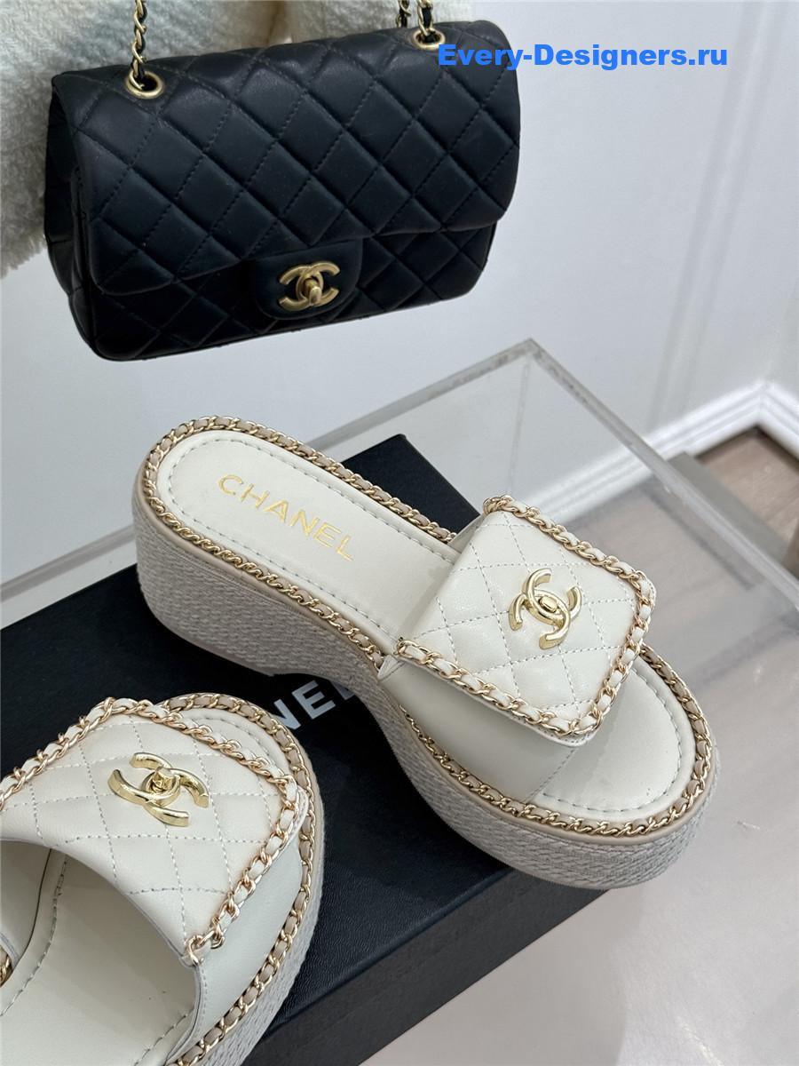 ch**el D1am0nd chain platform slippers white