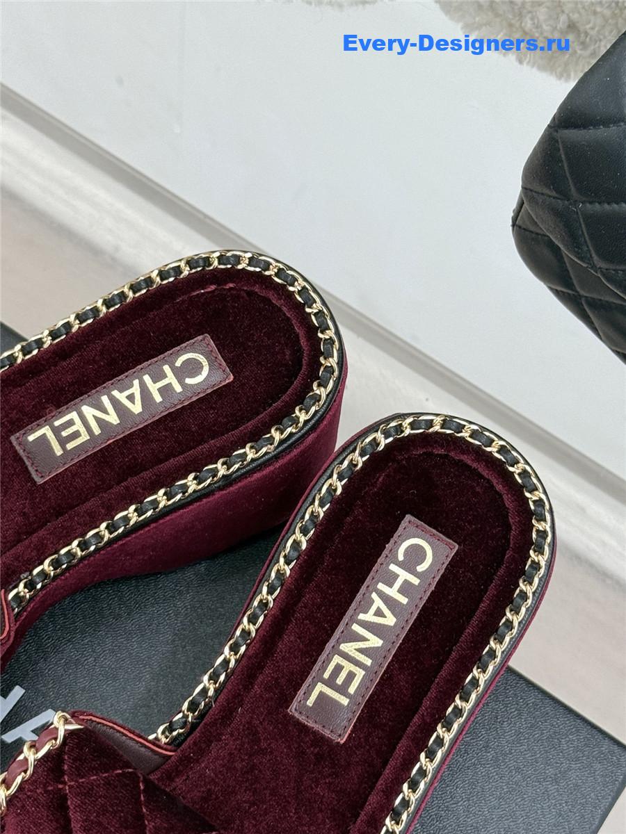 ch**el D1am0nd chain platform slippers burgundy