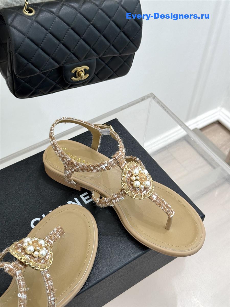 Ch**el camellia pearl beige flip flops