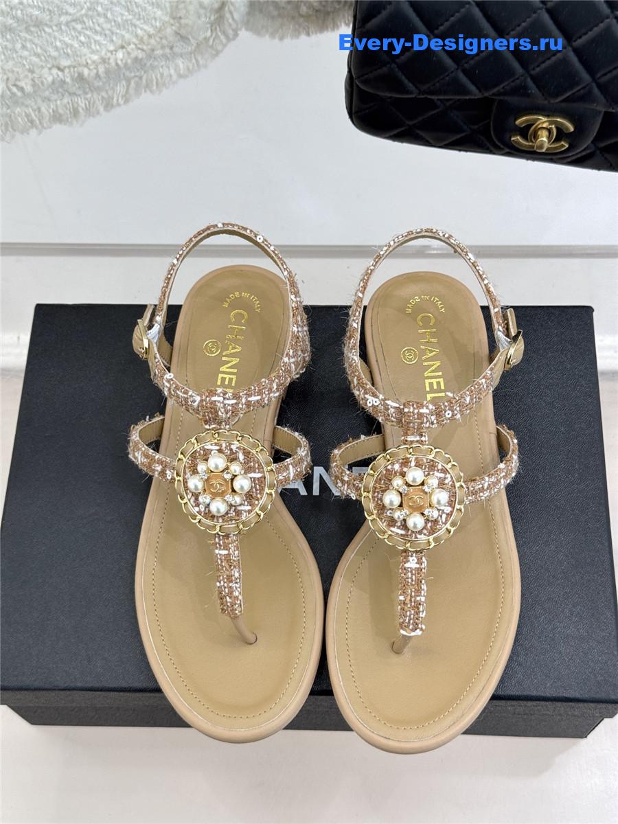 Ch**el camellia pearl beige flip flops