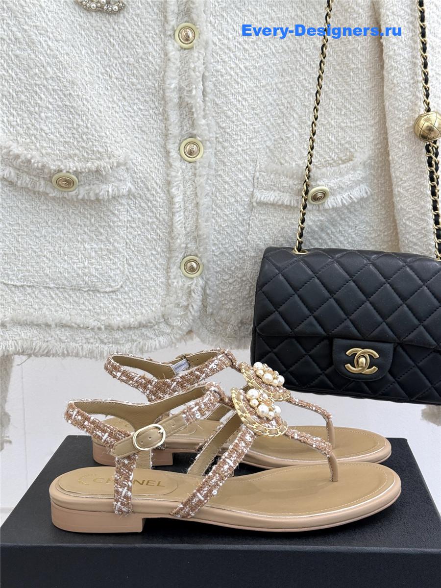 Ch**el camellia pearl beige flip flops