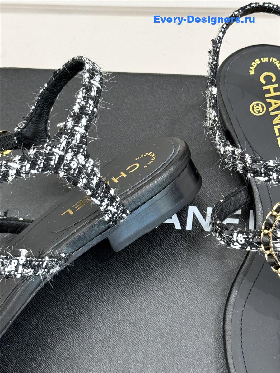 Ch**el camellia pearl tweed flip flops