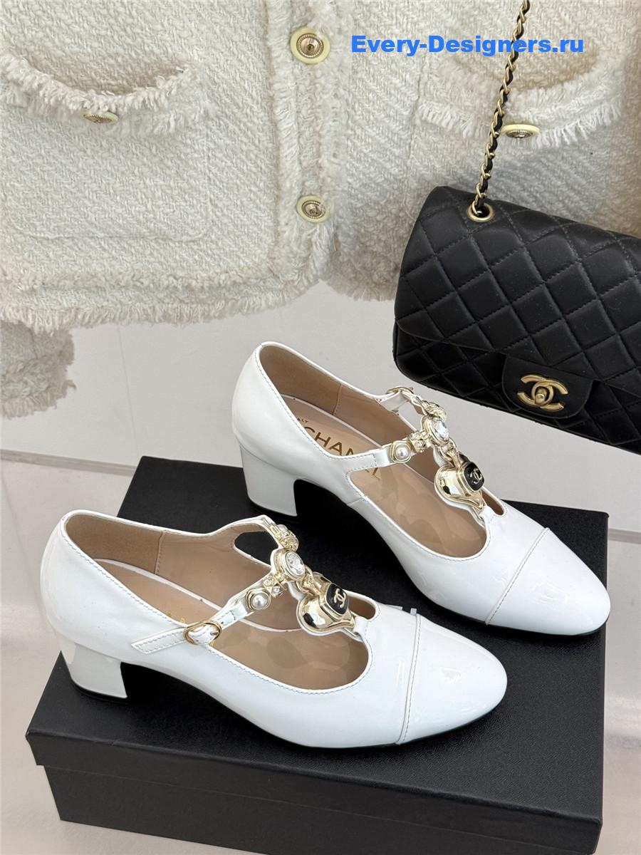 Ch**el chunky heels mary jane pumps white