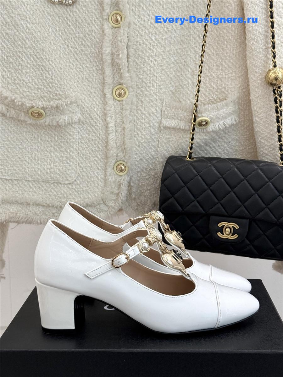 Ch**el chunky heels mary jane pumps white