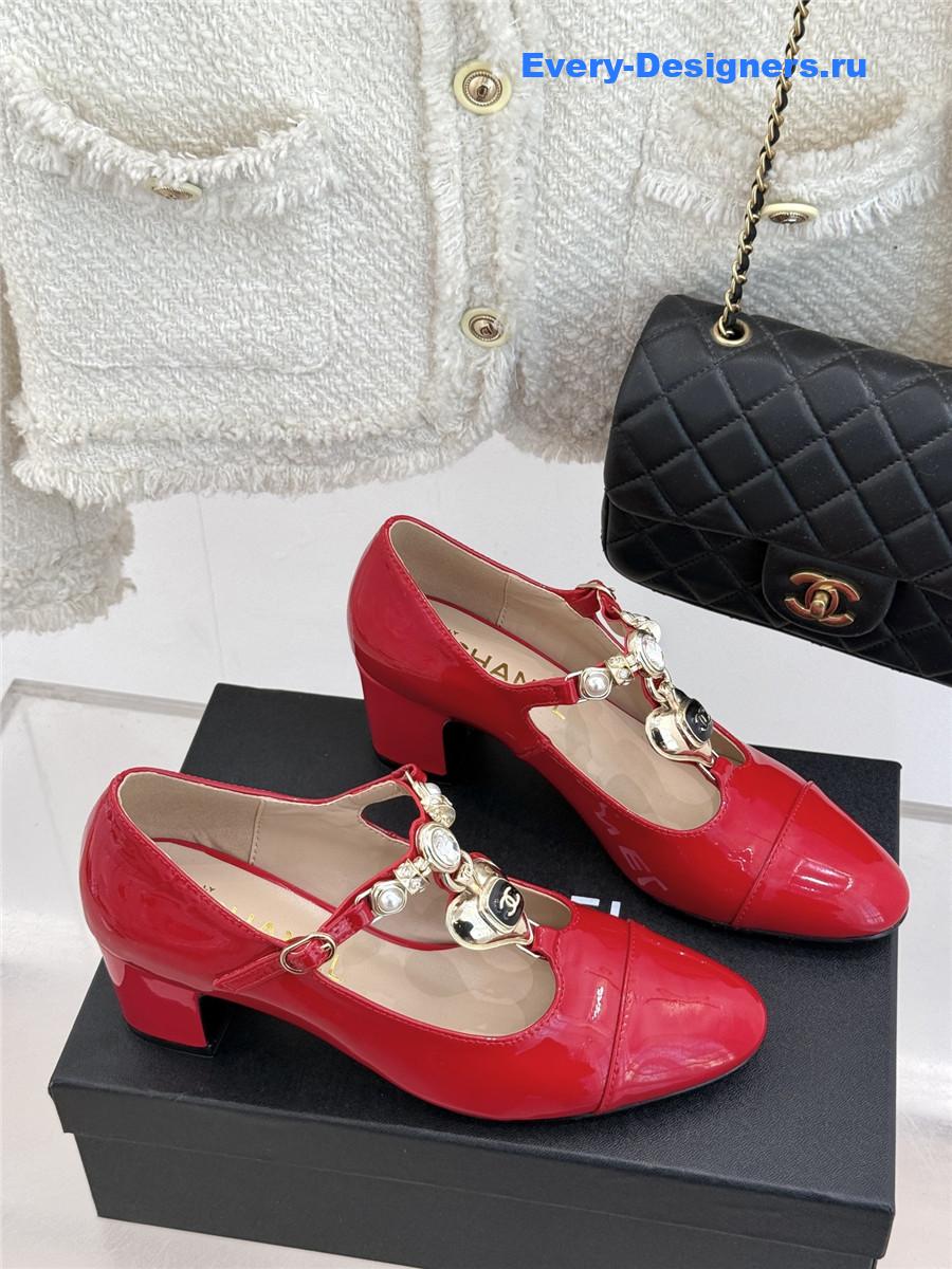 Ch**el chunky heels mary jane pumps red