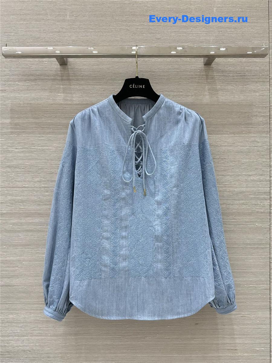 Ce1i*e arc de triomphe embroidered denim shirt