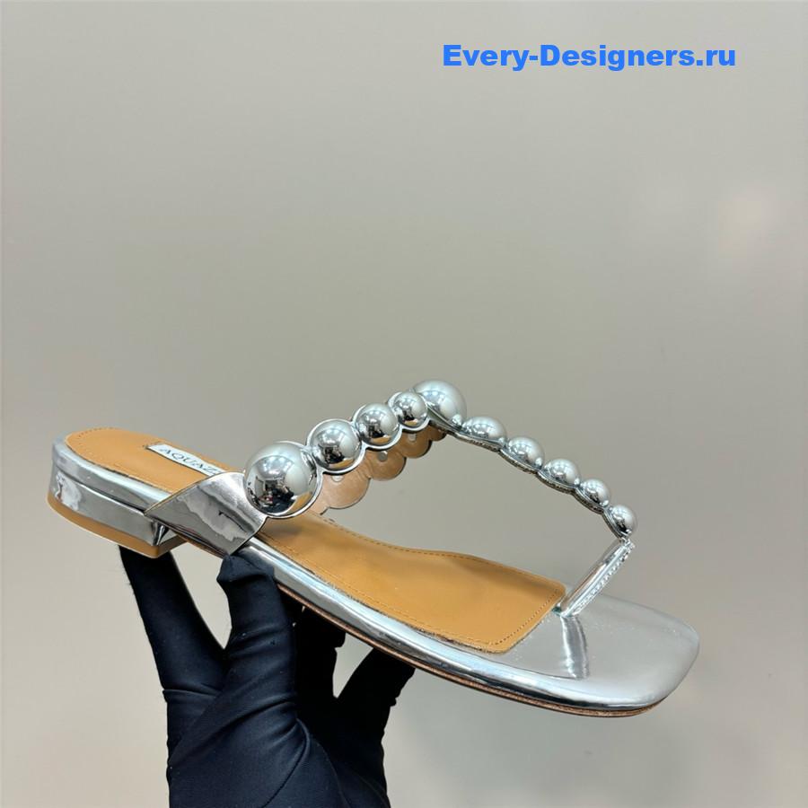 Aquazzura Silver Flat Flip Flops