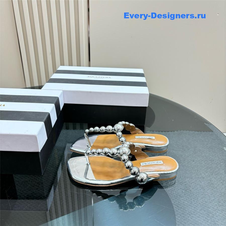 Aquazzura Silver Flat Flip Flops