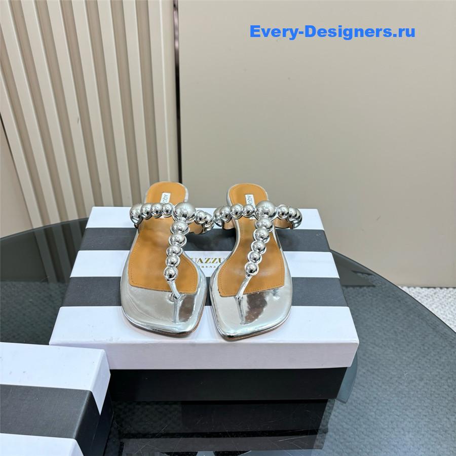 Aquazzura Silver Flat Flip Flops