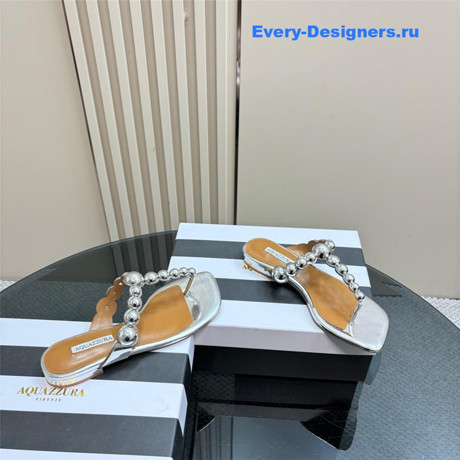 Aquazzura Silver Flat Flip Flops