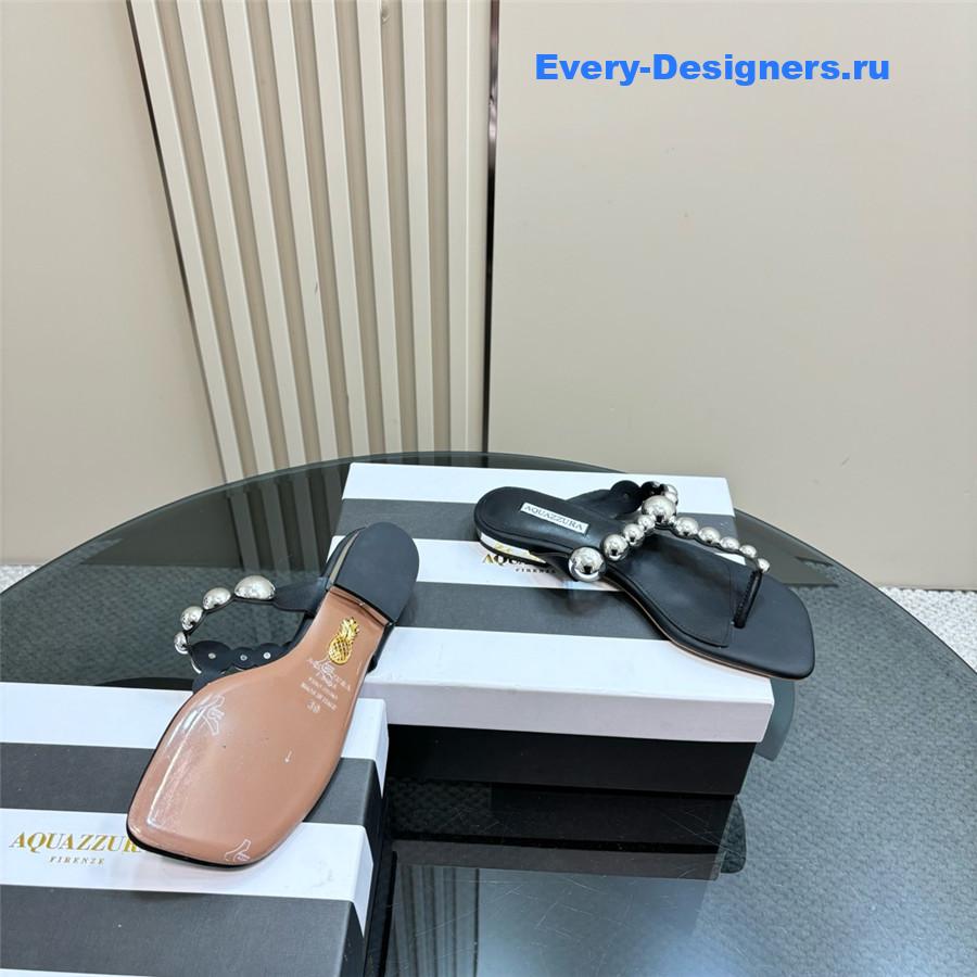 Aquazzura Black Flat Flip Flops