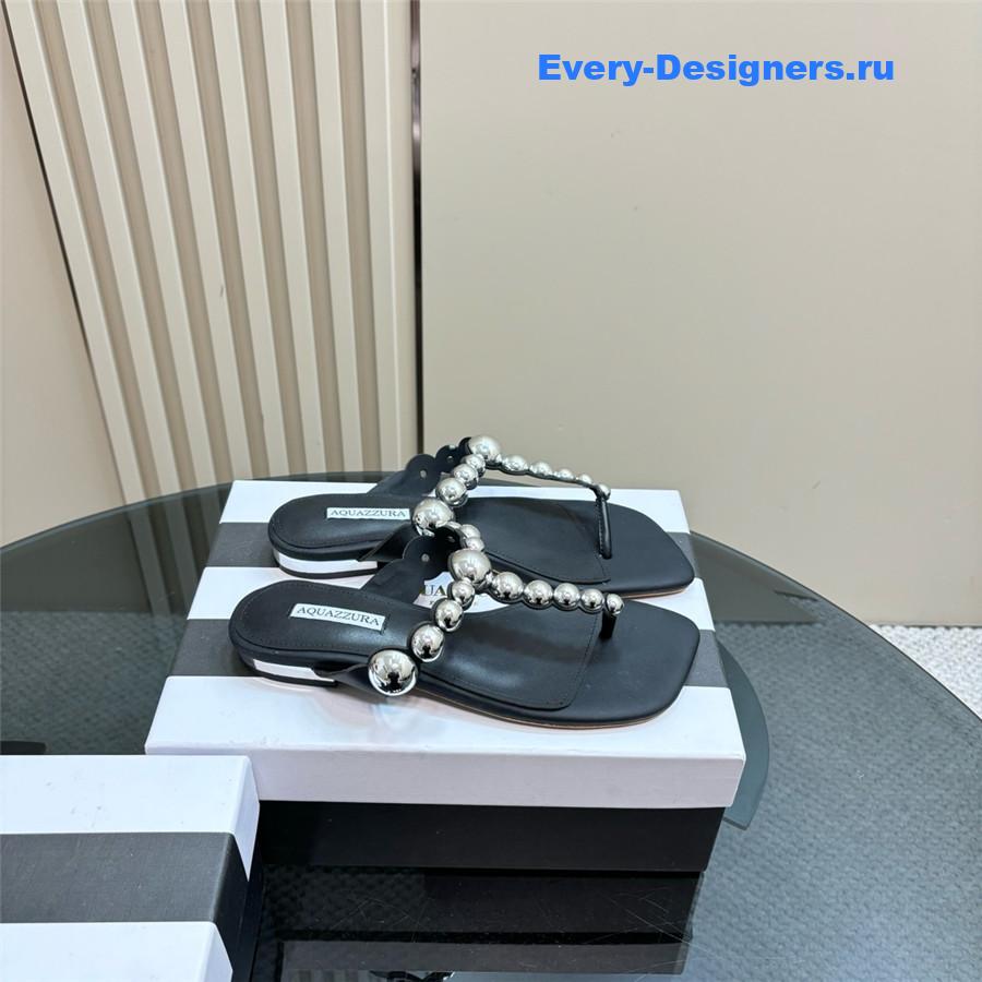 Aquazzura Black Flat Flip Flops
