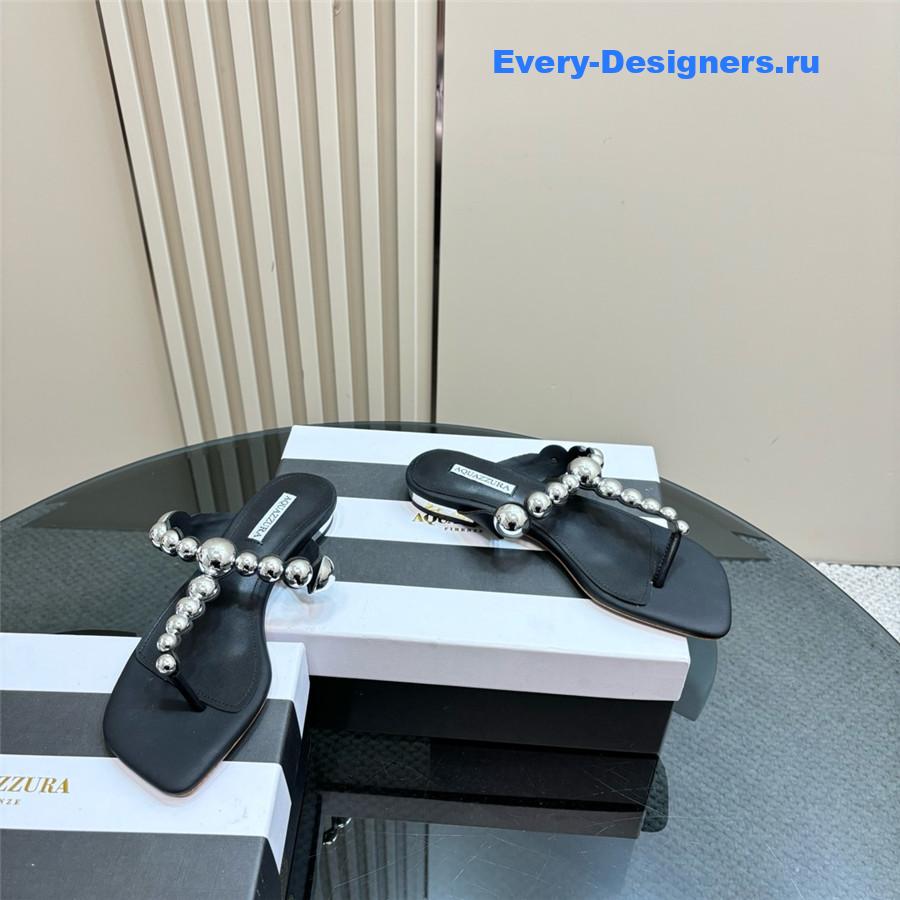 Aquazzura Black Flat Flip Flops