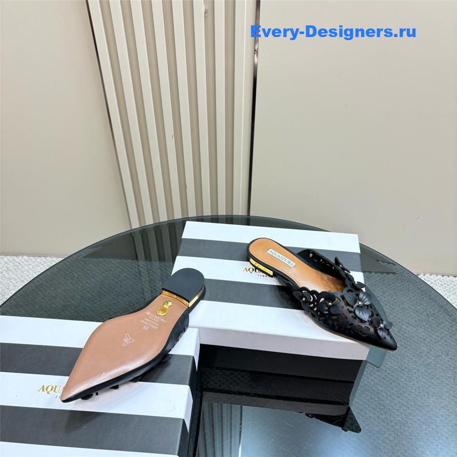 Aquazzura Black Pointed Flat Mules