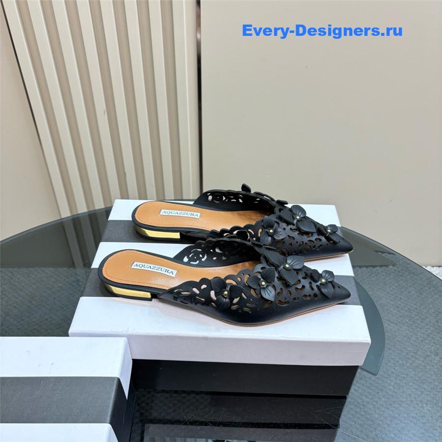 Aquazzura Black Pointed Flat Mules