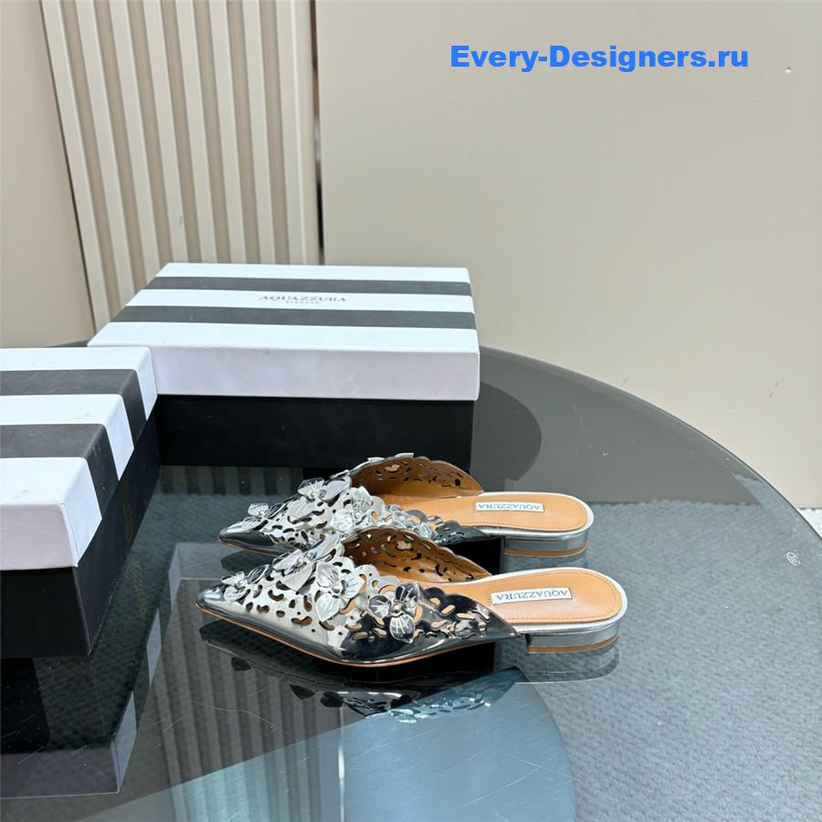 Aquazzura Silver Pointed Flat Mules
