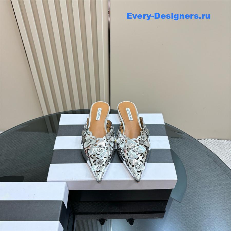 Aquazzura Silver Pointed Flat Mules