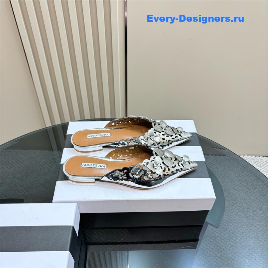 Aquazzura Silver Pointed Flat Mules