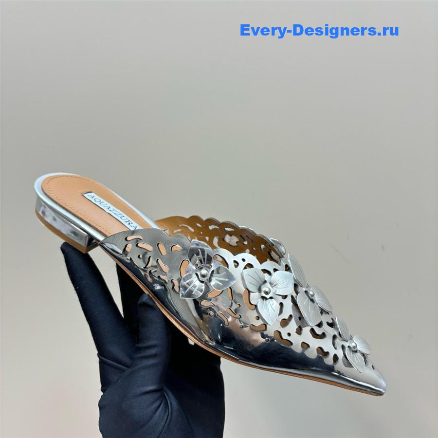 Aquazzura Silver Pointed Flat Mules