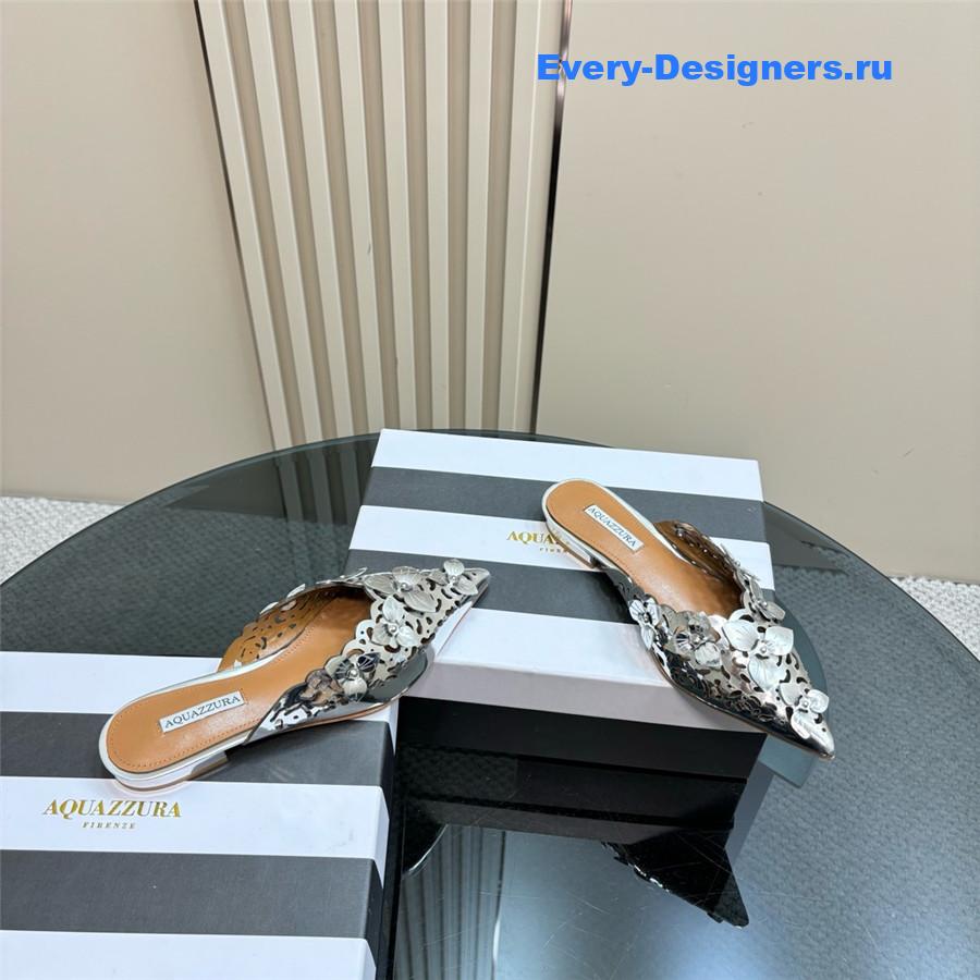 Aquazzura Silver Pointed Flat Mules