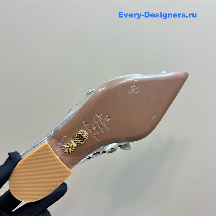 Aquazzura Silver Pointed Flat Mules