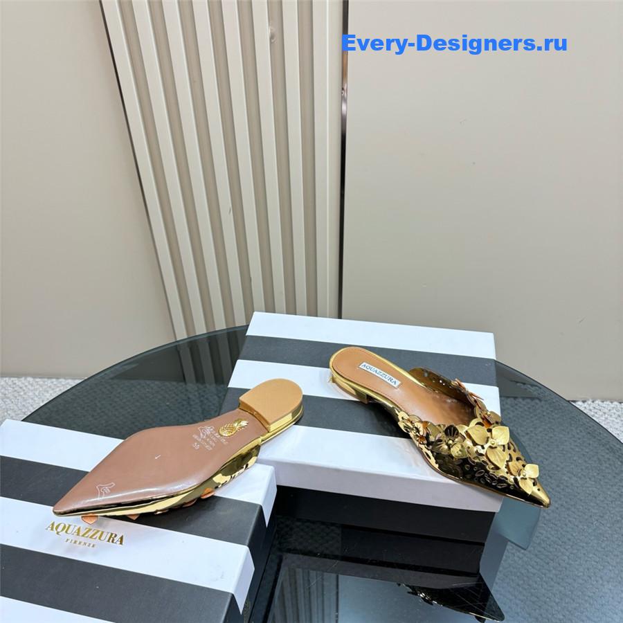 Aquazzura Gold Pointed Flat Mules