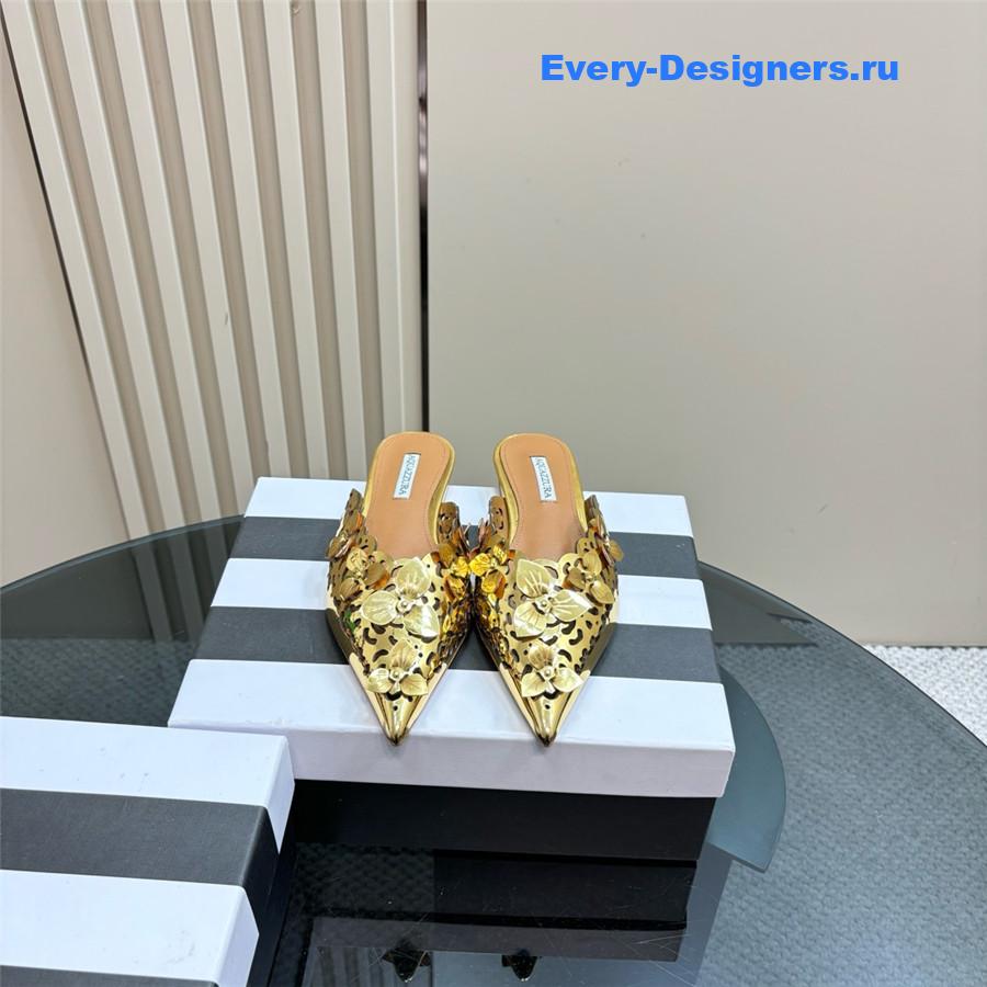 Aquazzura Gold Pointed Flat Mules