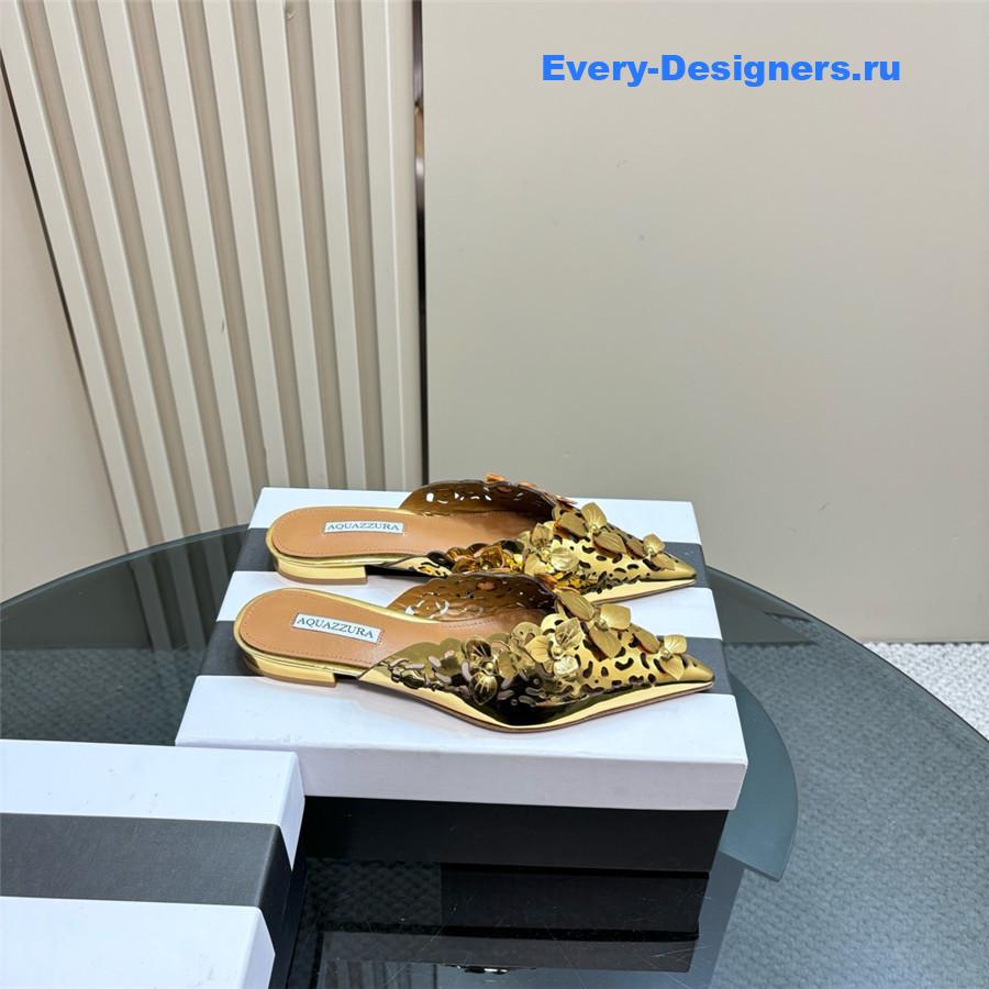 Aquazzura Gold Pointed Flat Mules