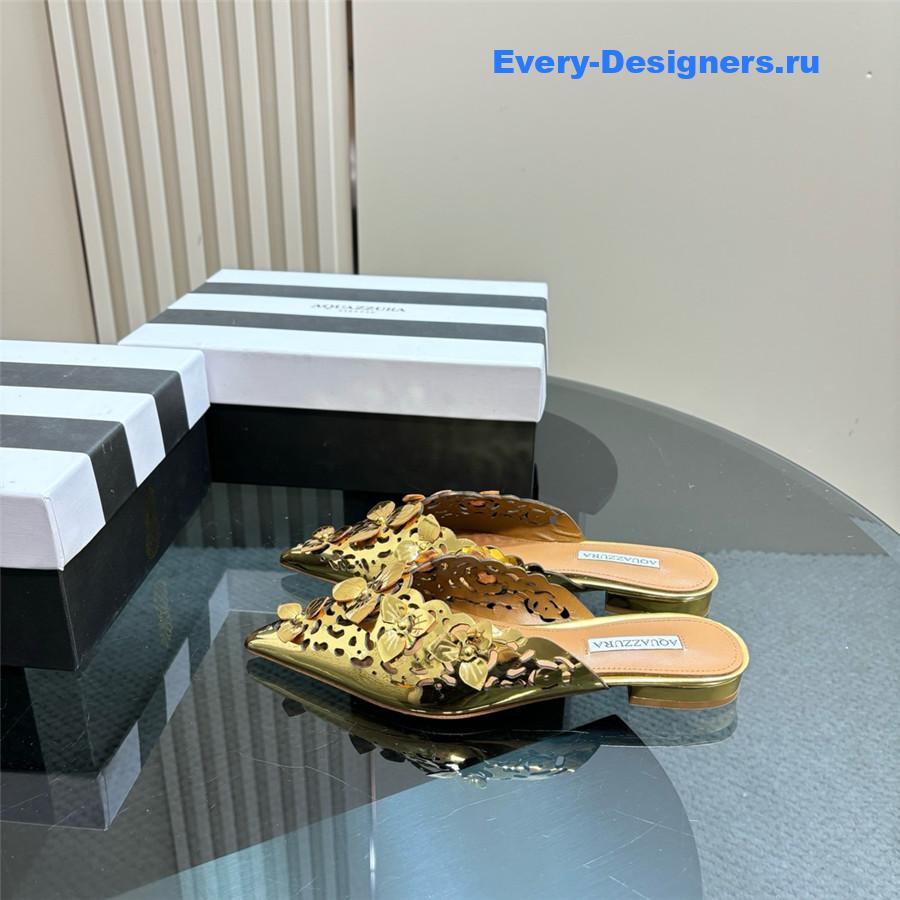 Aquazzura Gold Pointed Flat Mules